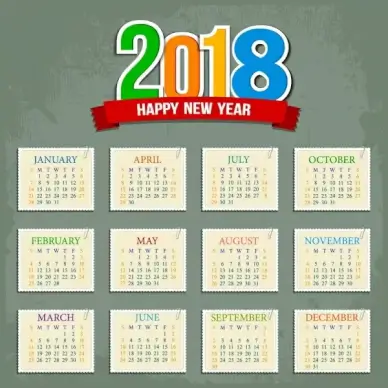 2018 calendar template flat squares sectors decoration
