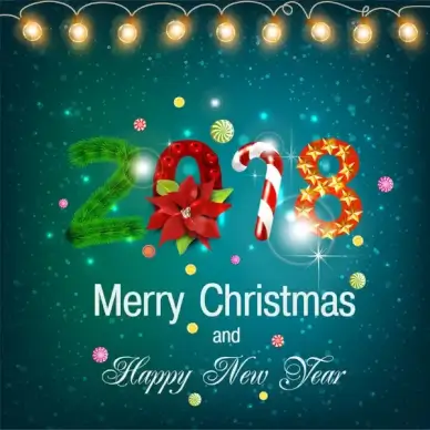 2018 christmas card illustration with bright bokeh background