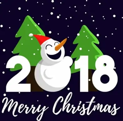 2018 christmas poster snowman fir tree icons ornament