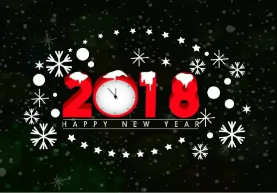2018 new year banner clock snowflakes icons decoration