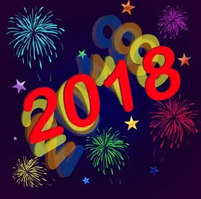 2018 new year banner colorful fireworks numbers decoration