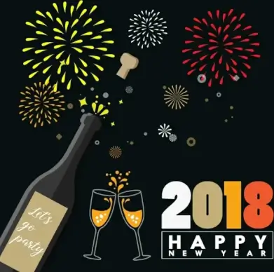 2018 new year banner wine fireworks icons decoration