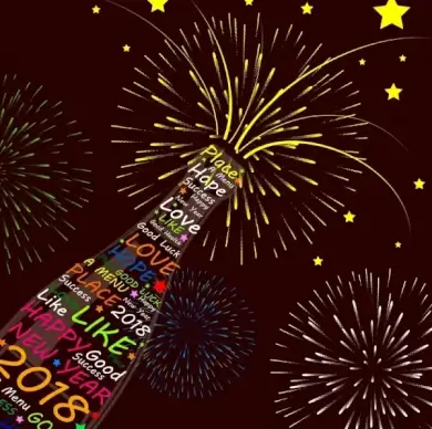 2018 new year poster wine bottle fireworks decoration