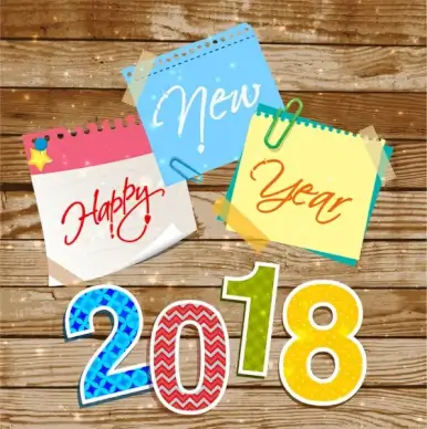 2018 new year template with colorful note papers