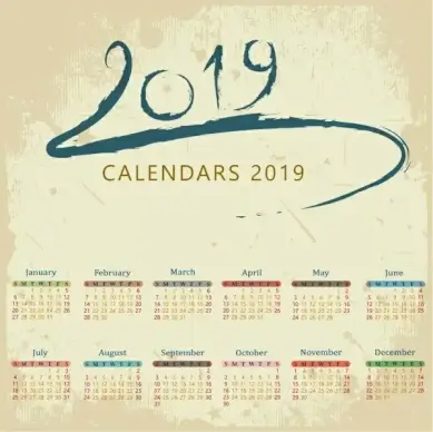 2019 calendar background grungy retro design