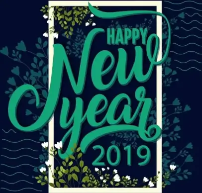 2019 new year banner dark green flowers decor