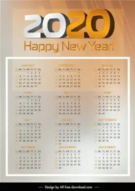 2020 calendar template bright modern design blurred decor