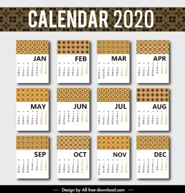 2020 calendar template classical repeating patterns decor