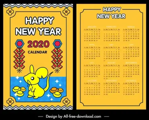 2020 calendar template colorful oriental decor rat icon