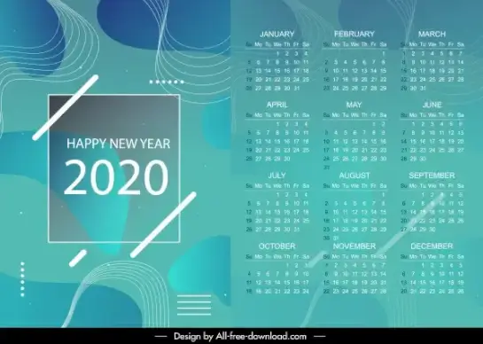 2020 calendar template modern abstract dynamic curves decor