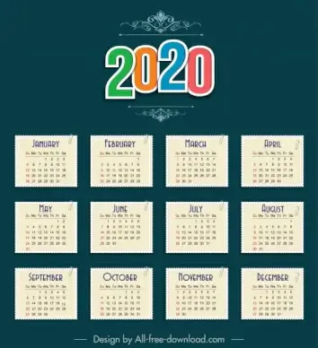 2020 calendar template paper sticker notes sketch