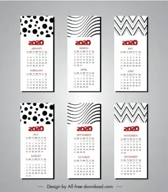 2020 calendar templates modern abstract black white decor