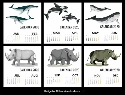 2020 calendar templates wild animals icons decor