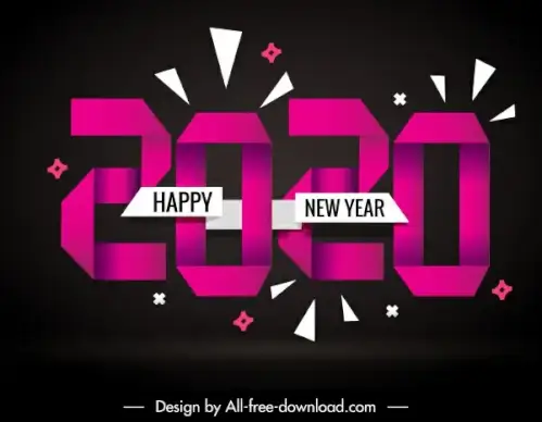 2020 new year banner dark decor origami numbers