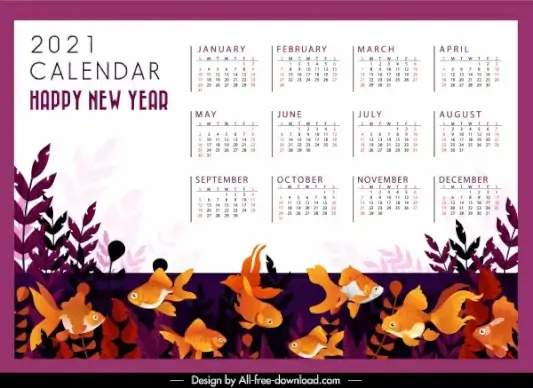 2021 calendar template classic goldfish decor