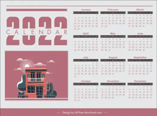 2022 calendar template bright classic house sketch