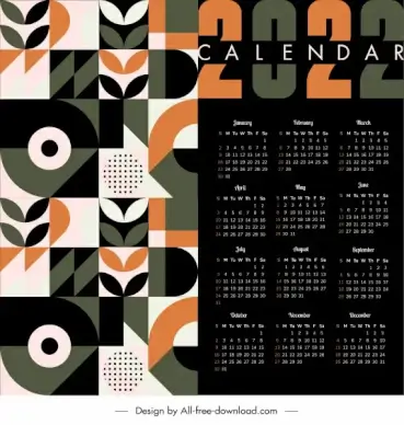 2022 calendar template dark flat abstract decor