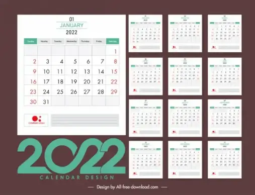 2022 calendar template elegant contrast classic plain