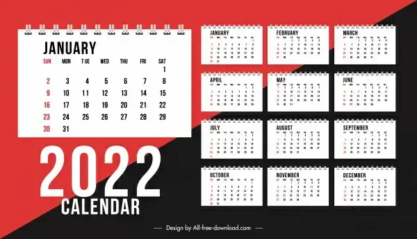 2022 calendar template elegant contrast decor