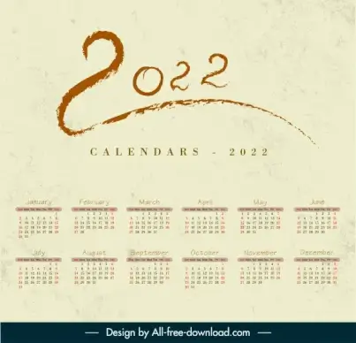 2022 calendar template retro design handdrawn numbers decor