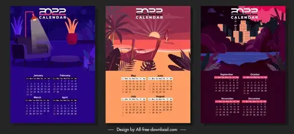 2022 calendar templates scenes sketch dark design
