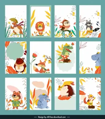 2023 calendar backdrop templates cute stylized cartoon animals sketch