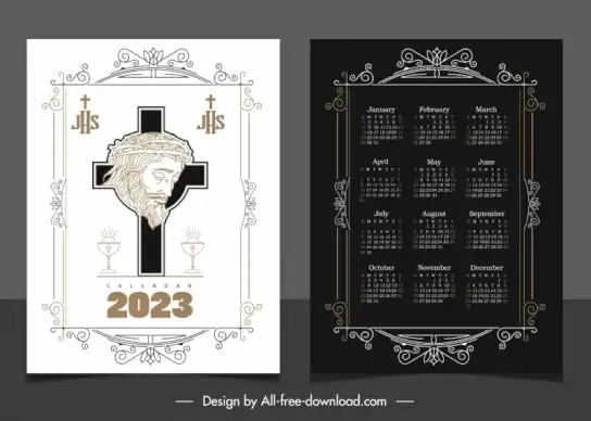 2023 calendar template elegant symmetric contrast frame decor