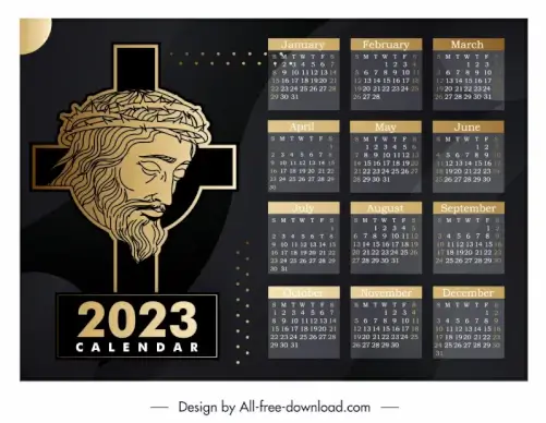2023 calendar template jesus  cross sketch handdrawn outline