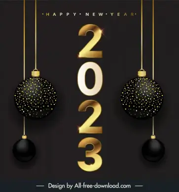  2023 new year banner template modern luxury shiny numbers bauble balls decor 