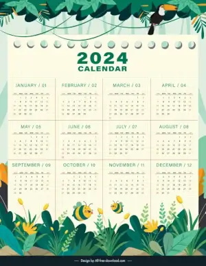 2024 calendar template cute forest elements