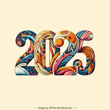2025 carlendar text design elements elegant leaves waves numbers