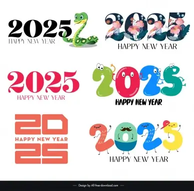 2025 new year design elements floral stylized snake texts number decor