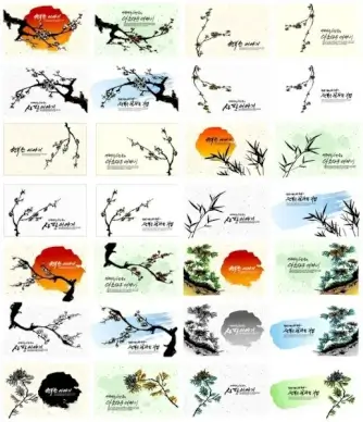 28 merlin bamboo and chrysanthemum plants draw vector
