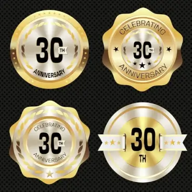 30th anniversary medal icons with shiny golden design