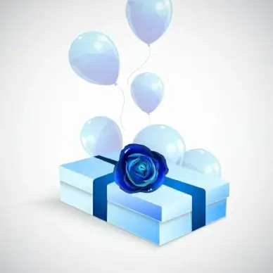 3d gift box background blue design shiny balloon ornament