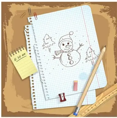 3d illustration of drawing tools on brown background