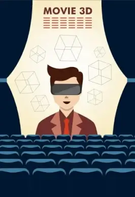 3d movie background human cubes icons theatre atmosphere