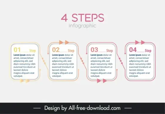 4 steps infographic template arrows flat text box