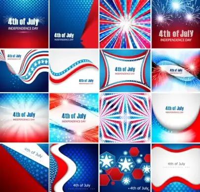 4th of july american independence day collection card set presentation celebration background vector