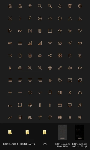 80 kind golden stroke icons