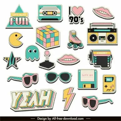 90s logo templates colorful symbols sketch