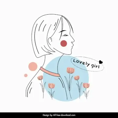 a lovely girl icon cute flat handdrawn cartoon sketch petals decor 