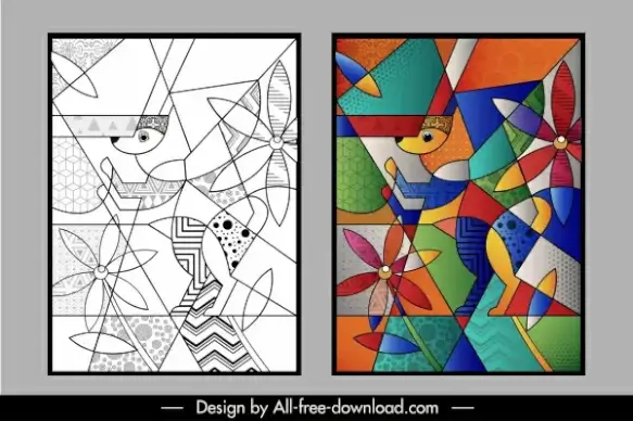 abstract paintings colorful animal flower sketch polygonal design