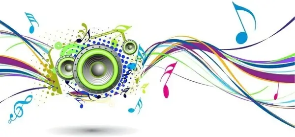 Abstract Rainbow Wave with Music Node Background