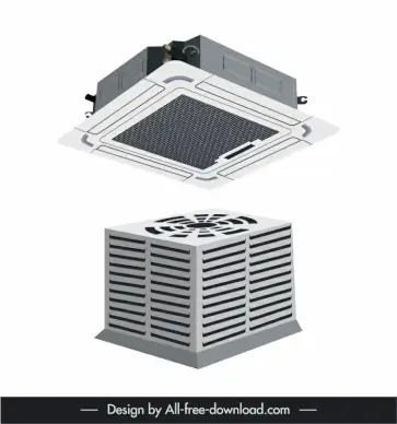 ac system icons modern 3d objects outline 