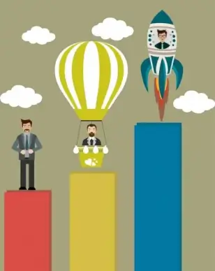 achievement background balloon rocket human column chart icons