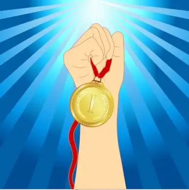 achievement background hand holding medal icon