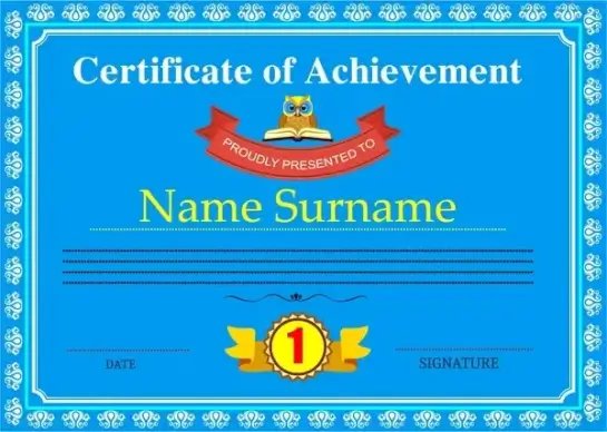 achievement certificate design classic style in blue