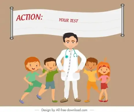 action background joyful doctor children sketch cartoon characters