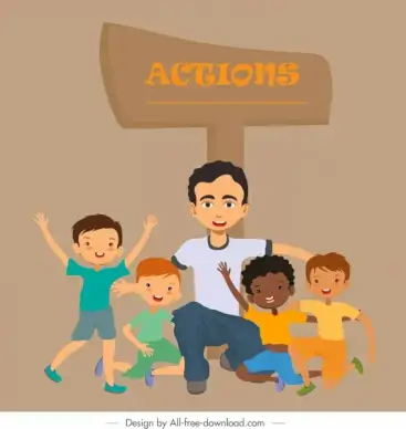 action background joyful young people signboard sketch